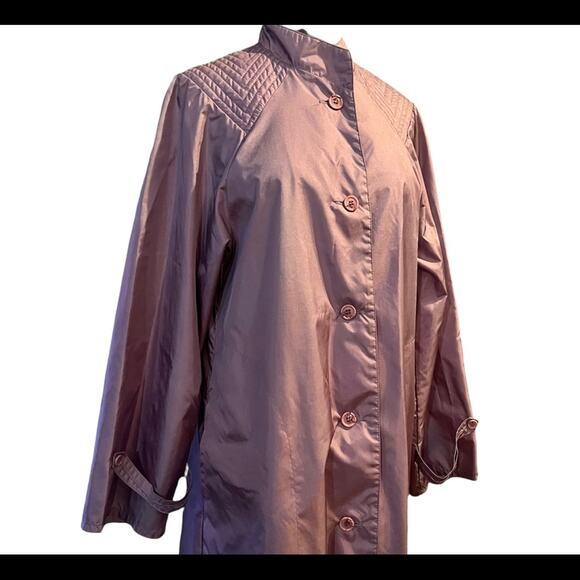 Vtg Nylon Purple Quilted Shoulder Lightweight Rain Trench Coat M Ladylike Femme - Picture 1 of 8